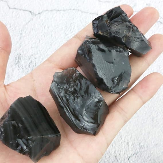 FIREBOOMOON 2lb/950g Rough Natural Black Obsidian Stones Raw Gemstone Crystal Rock for Cabbing,Tumbling,Cutting,Polishing,Lapidary,Wire Wrapping,Healing Reiki,Jewelry Making,Home Decoration(Black) - Gemstones - British D'sire