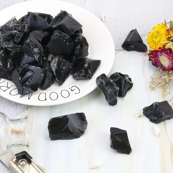 FIREBOOMOON 2lb/950g Rough Natural Black Obsidian Stones Raw Gemstone Crystal Rock for Cabbing,Tumbling,Cutting,Polishing,Lapidary,Wire Wrapping,Healing Reiki,Jewelry Making,Home Decoration(Black) - Gemstones - British D'sire