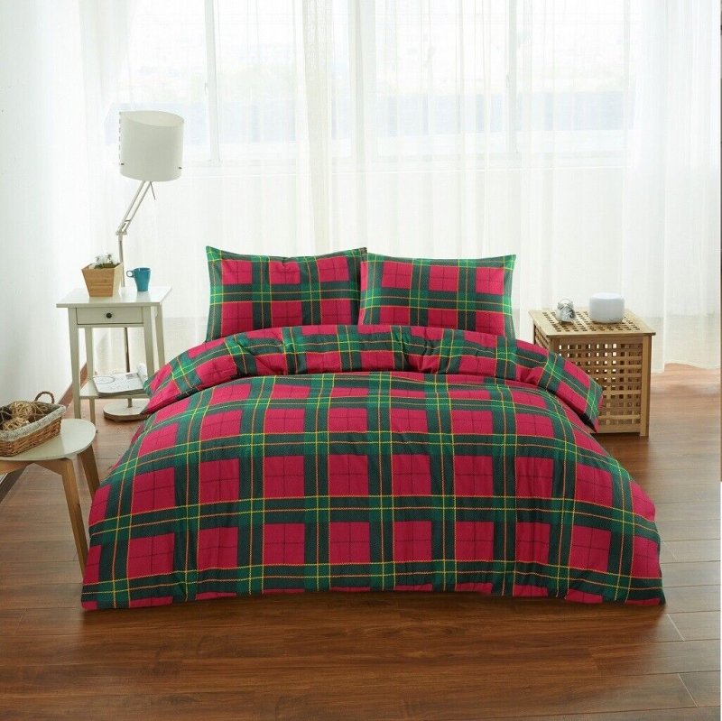 Flannelette Tartan Thermal 100% Brushed Cotton Quilt Duvet Cover Cosy Bed Set - Home, Furniture & DIY:Bedding:Bedding Sets & Duvet Covers - British D'sire