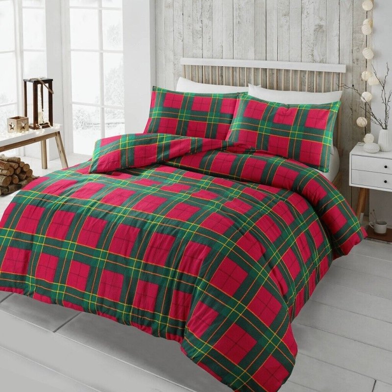 Flannelette Tartan Thermal 100% Brushed Cotton Quilt Duvet Cover Cosy Bed Set - Home, Furniture & DIY:Bedding:Bedding Sets & Duvet Covers - British D'sire