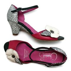 Fleur - Black/White/Fuchsia open toe sandal - Sandals - British D'sire