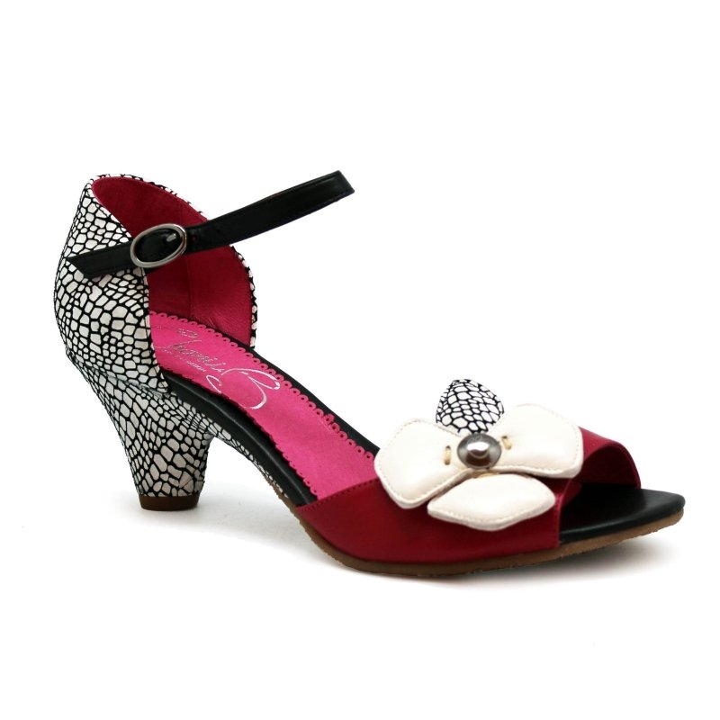 Fleur - Black/White/Fuchsia open toe sandal - Sandals - British D'sire