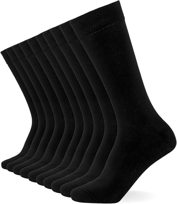 FM London (10 - Pack Plain Mens Socks - Comfortable Charcoal, Navy & Black Socks for Men - Cotton Socks Men Suitable for Work & Casual Wear - Breathable, Stain Resistant, Durable Men's Smart Dress Sock - Calf Socks - British D'sire