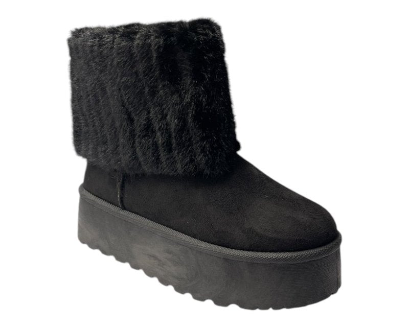 Fold Over Faux Fur Lining Platform Ankle Boots - Boots - British D'sire