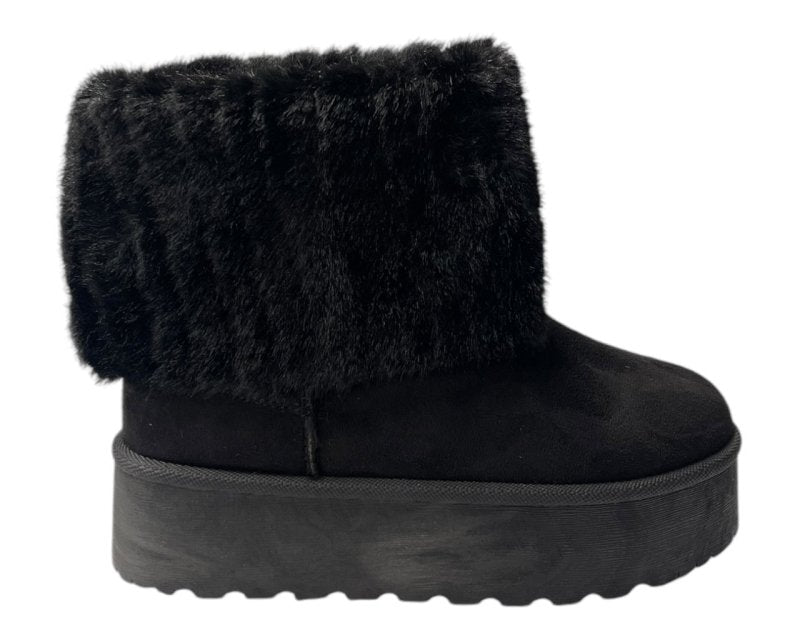 Fold Over Faux Fur Lining Platform Ankle Boots - Boots - British D'sire