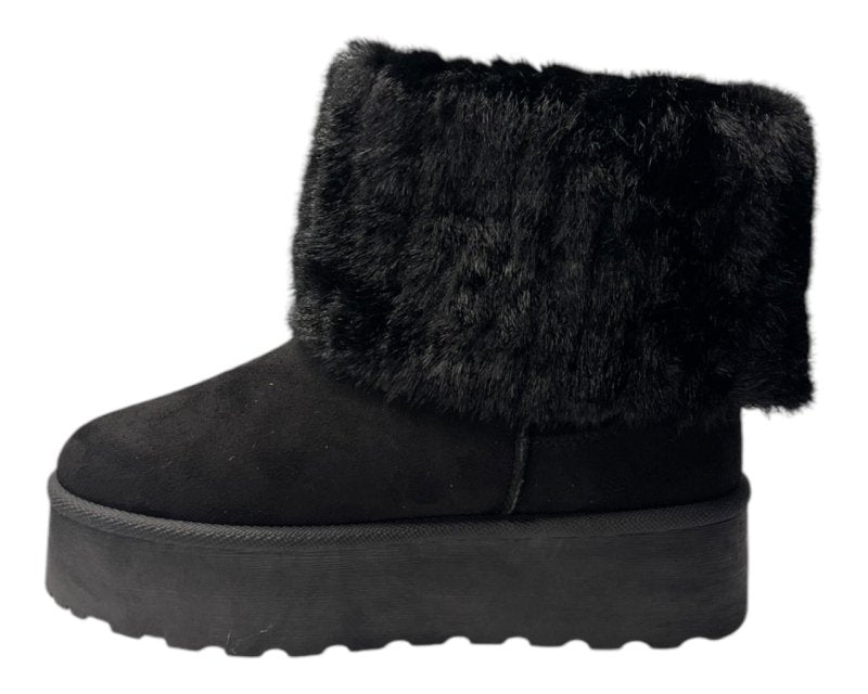 Fold Over Faux Fur Lining Platform Ankle Boots - Boots - British D'sire