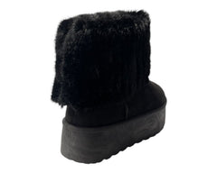 Fold Over Faux Fur Lining Platform Ankle Boots - Boots - British D'sire