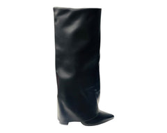 Fold Over Knee High Block Heel Boots - Boots - British D'sire