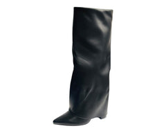 Fold Over Knee High Block Heel Boots - Boots - British D'sire