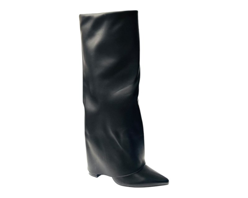 Fold Over Knee High Block Heel Boots - Boots - British D'sire