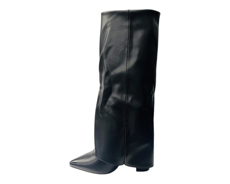 Fold Over Knee High Block Heel Boots - Boots - British D'sire