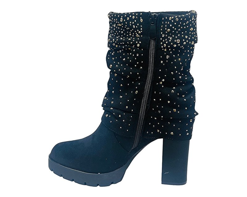 Fold Over Rhinestone Block Heel Ankle Boots - Boots - British D'sire