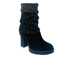 Fold Over Rhinestone Block Heel Ankle Boots - Boots - British D'sire