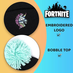 FORTNITE Children's Hat & Scarf Set - Black Woolly Hat & Gloves Llama Design - One Size Fits 12 - 16 Years - Official Merchandise - Cold Weather Sets - British D'sire