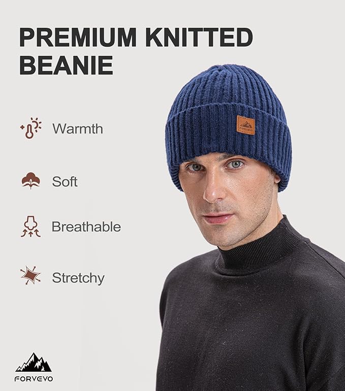 FORVEVO Beanie Hats for Men, Winter Hats with Thick Warm Fleece Lining, Thermal Knit Beanie Hat for Men - Hats & Caps - British D'sire