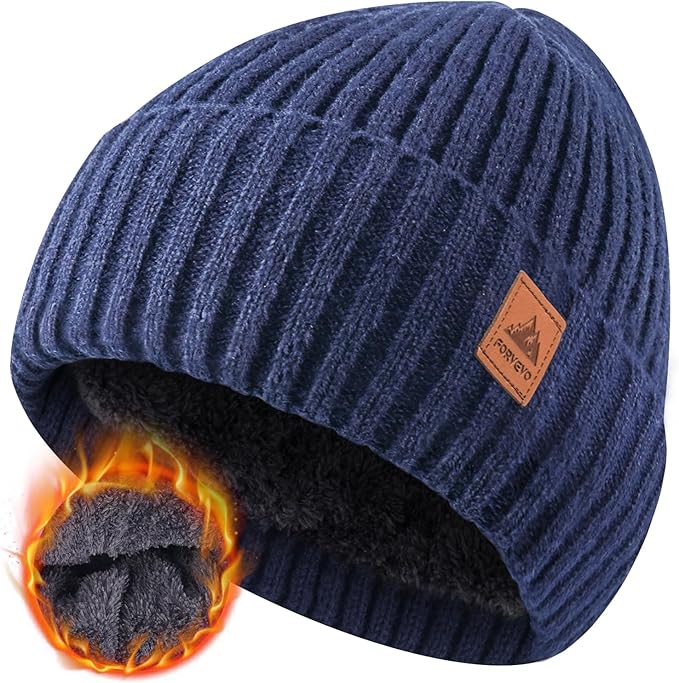 FORVEVO Beanie Hats for Men, Winter Hats with Thick Warm Fleece Lining, Thermal Knit Beanie Hat for Men - Hats & Caps - British D'sire