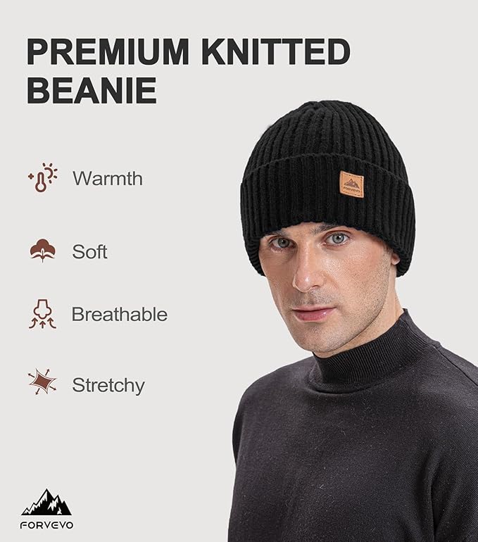 FORVEVO Beanie Hats for Men, Winter Hats with Thick Warm Fleece Lining, Thermal Knit Beanie Hat for Men - Hats & Caps - British D'sire