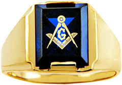 Freemason Blue Stone Square and Compass 9 ct Gold Masonic Mens Ring - Men's Jewellery - British D'sire