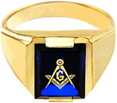 Freemason Blue Stone Square and Compass 9 ct Gold Masonic Mens Ring - Men's Jewellery - British D'sire