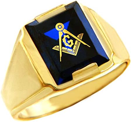 Freemason Blue Stone Square and Compass 9 ct Gold Masonic Mens Ring - Men's Jewellery - British D'sire