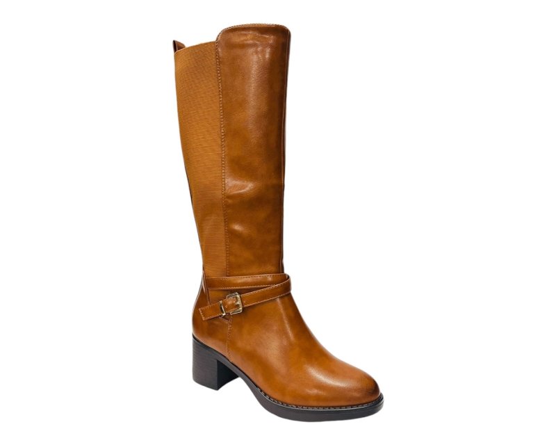 Full Zip Elastic Panel Knee High Boots - Boots - British D'sire