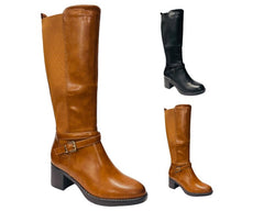 Full Zip Elastic Panel Knee High Boots - Boots - British D'sire