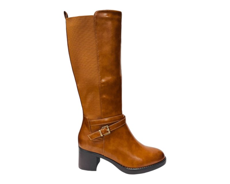 Full Zip Elastic Panel Knee High Boots - Boots - British D'sire