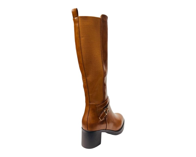 Full Zip Elastic Panel Knee High Boots - Boots - British D'sire