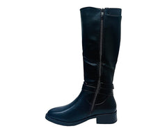 Full Zip Faux Leather Knee High Boots - Boots - British D'sire