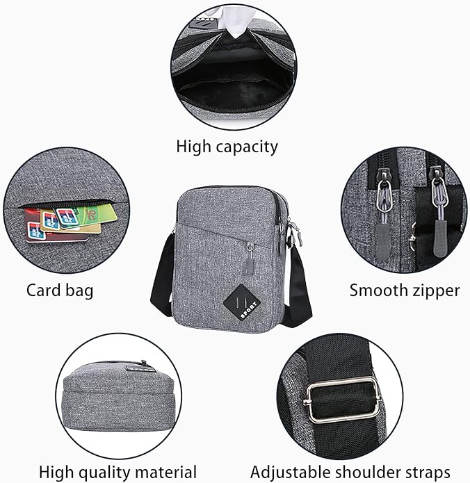 FuninCrea Mens Shoulder Bag Nylon and Oxford Crossbody Bag, Messenger Bag with Zipper and Adjustable Strap - Shoulder Bags - British D'sire