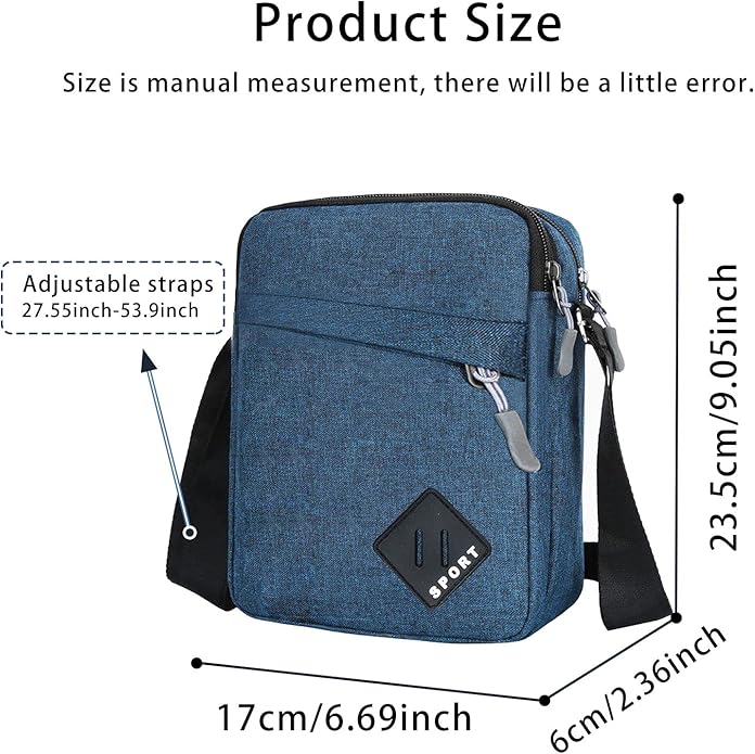 FuninCrea Mens Shoulder Bag Nylon and Oxford Crossbody Bag, Messenger Bag with Zipper and Adjustable Strap - Shoulder Bags - British D'sire