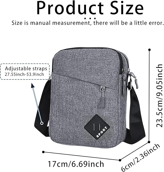 FuninCrea Mens Shoulder Bag Nylon and Oxford Crossbody Bag, Messenger Bag with Zipper and Adjustable Strap - Shoulder Bags - British D'sire