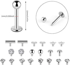 FUYOAL 20 Pieces Stainless Steel Nose Studs, Nose Piercing Jewelry Crystal Ball Silver Labret Tragus Earring Piercing Bars Set Unisex Gift for Women Men - Studs - British D'sire