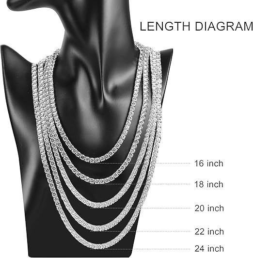 GEMSME 18K White Gold Plated Tennis Neckalce 5mm Round Cubic Zirconia Classic Necklace for Women - Necklaces & Pendants - British D'sire