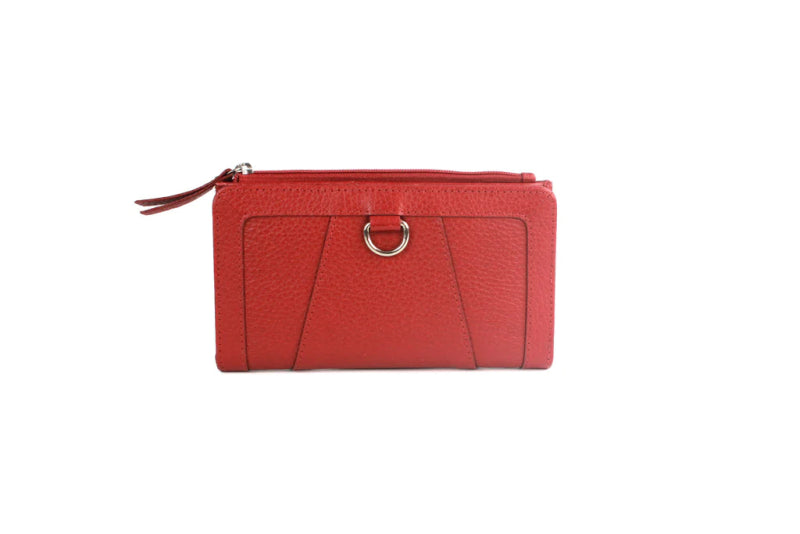 Genuine Full Grain Leather Purse RFID With Ring Detail Red - British D'sire