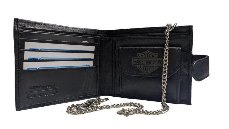 Genuine Leather Harley davidson Wallet with RFID, Safety Chain Gift boxed - British D'sire