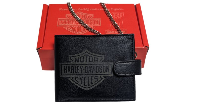 Genuine Leather Harley davidson Wallet with RFID, Safety Chain Gift boxed - British D'sire