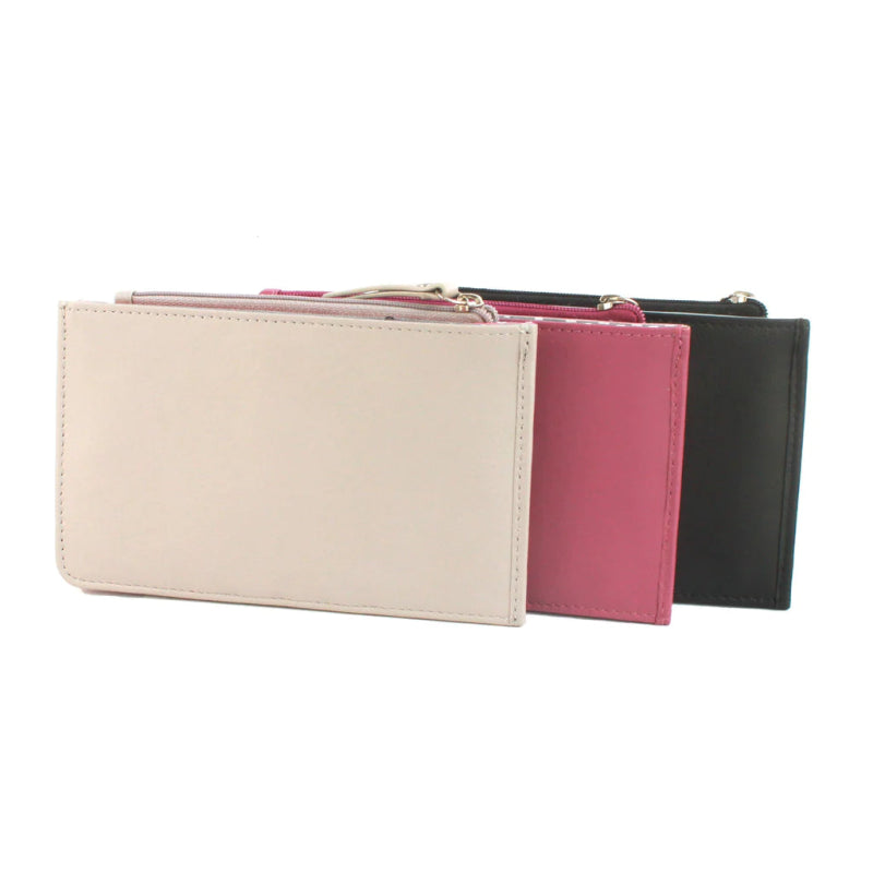 Genuine Leather purse with contrast panel and piping stripe detailing. RFID Pink/Blush - British D'sire