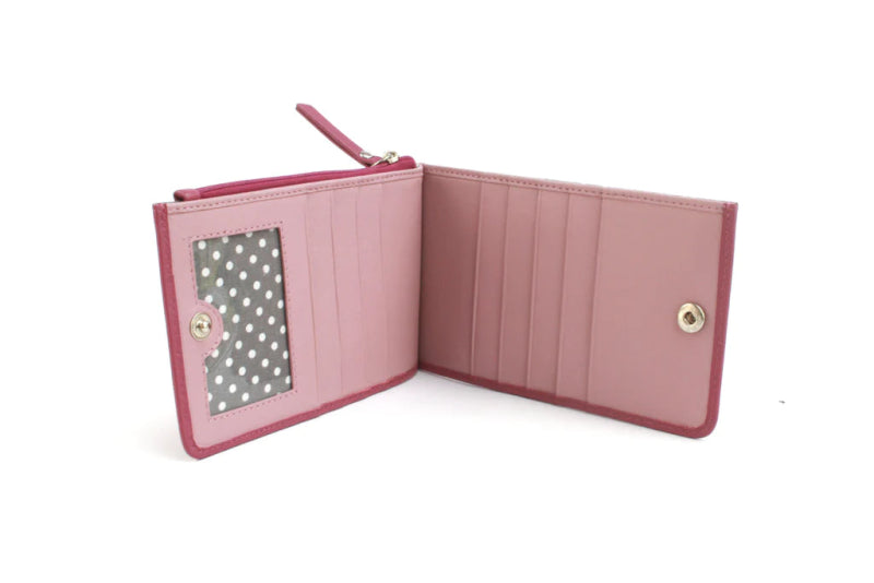 Genuine Leather purse with contrast panel and piping stripe detailing. RFID Pink/Blush - British D'sire