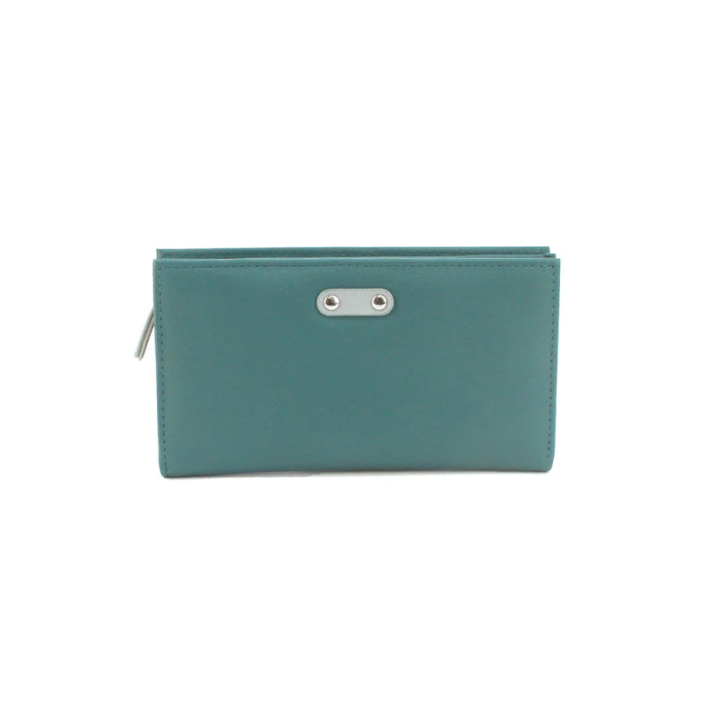 Genuine Soft Leather Purse RFID protection Aqua & Grey - British D'sire