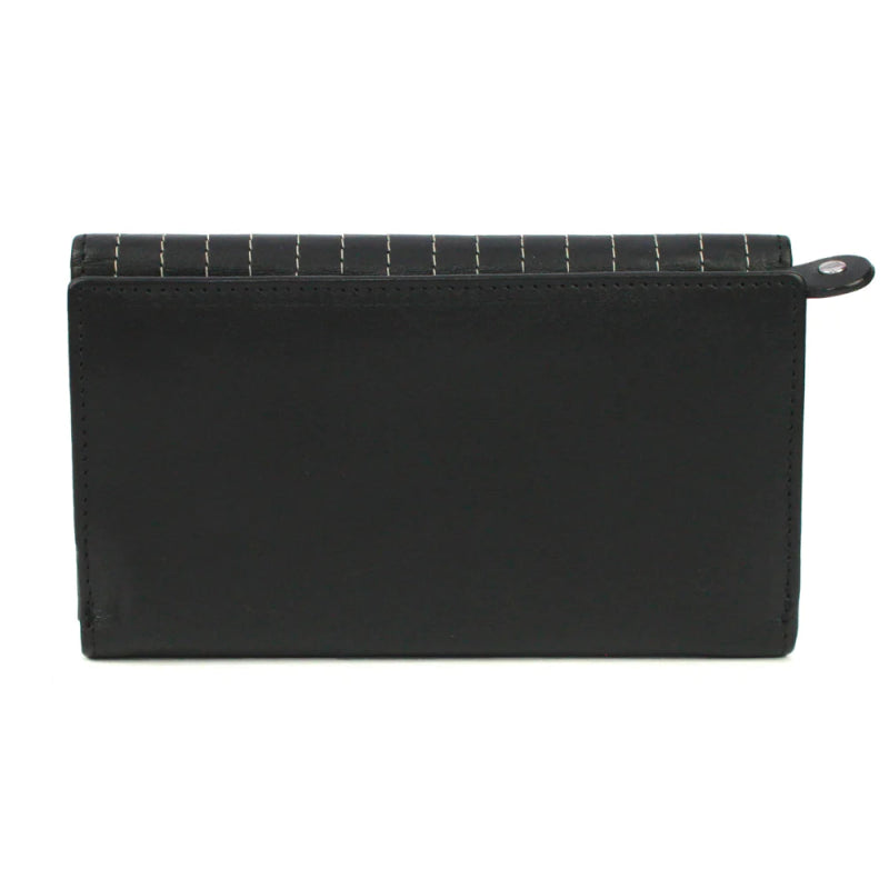 Genuine Soft Leather Purse RFID protection envelope style design and stitching detail Black - British D'sire