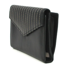 Genuine Soft Leather Purse RFID protection envelope style design and stitching detail Black - British D'sire