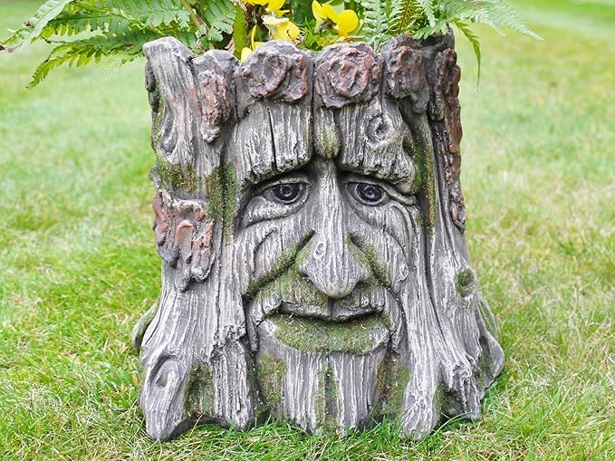 Get Goods Novelty Tree Stump Garden Planter Wood Carved Face Effect Patio Yard Ornament Decorative Flower Pot - Home Decor - British D'sire