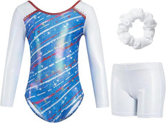 Gogokids Girls Three - Piece Gymnastics Leotards, Long Sleeve Gymnastics Set with Shorts and Hairband, Sparkling Ballet Dancing Unitards - Leotards - British D'sire