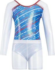 Gogokids Girls Three - Piece Gymnastics Leotards, Long Sleeve Gymnastics Set with Shorts and Hairband, Sparkling Ballet Dancing Unitards - Leotards - British D'sire