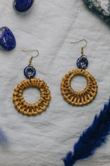 Gold Tone Blue Vein Stone Rattan Earrings - Earrings - British D'sire