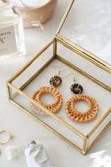 Gold Tone Circle Rattan Tigers Eye Earrings - Earrings - British D'sire