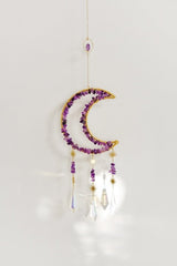 Gold Tone Crescent Moon Amethyst Crystal Window Suncatcher - Suncatchers - British D'sire