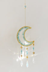 Gold Tone Crescent Moon Aquamarine Crystal Window Suncatcher - Suncatchers - British D'sire