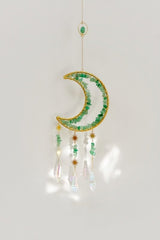 Gold Tone Crescent Moon Aventurine Crystal Window Suncatcher - Suncatchers - British D'sire